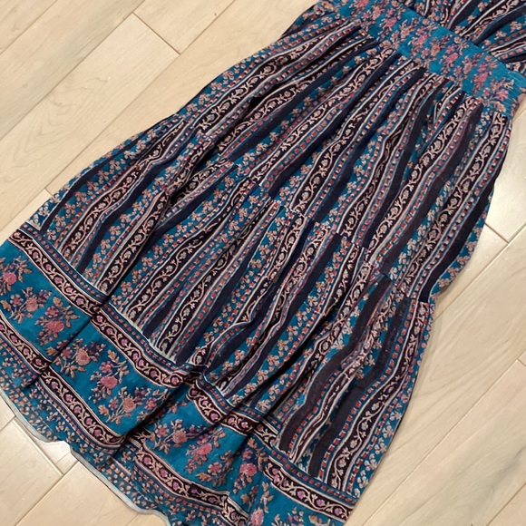 BELL by Alicia soft silk cotton tiered teal pink floral dress M - Picture 14 of 16